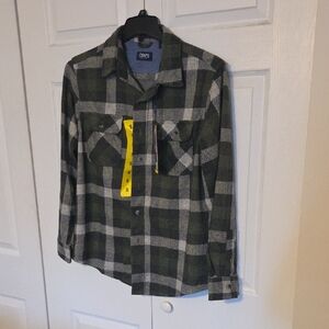 Chaps Green and Gray Plaid Shirt Jacket